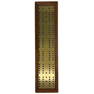 Vintage 60s Wood Metal Cribbage Game Board 15.5” Brass Peg Board MCM